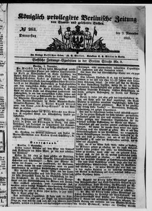 Königlich privilegirte Berlinische Zeitung von Staats- und gelehrten Sachen vom 09.11.1865