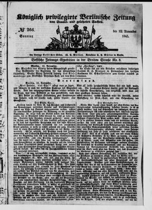 Königlich privilegirte Berlinische Zeitung von Staats- und gelehrten Sachen vom 12.11.1865
