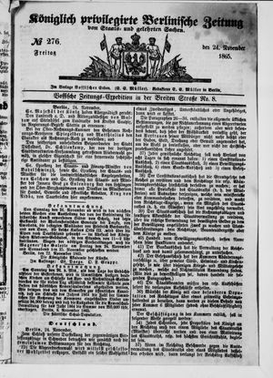 Königlich privilegirte Berlinische Zeitung von Staats- und gelehrten Sachen vom 24.11.1865