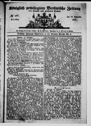 Königlich privilegirte Berlinische Zeitung von Staats- und gelehrten Sachen vom 19.12.1865
