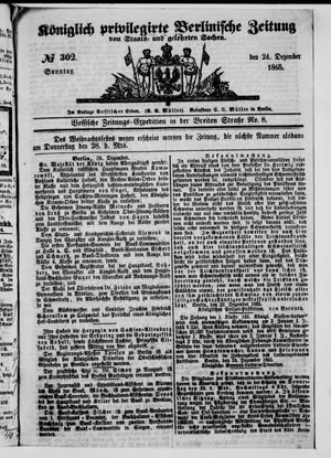 Königlich privilegirte Berlinische Zeitung von Staats- und gelehrten Sachen on Dec 24, 1865