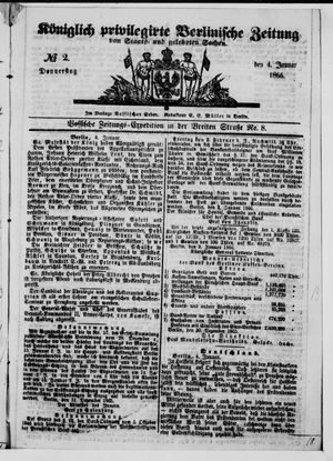 Königlich privilegirte Berlinische Zeitung von Staats- und gelehrten Sachen vom 04.01.1866