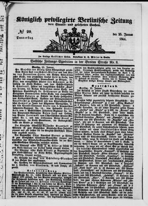 Königlich privilegirte Berlinische Zeitung von Staats- und gelehrten Sachen vom 25.01.1866