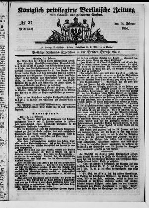 Königlich privilegirte Berlinische Zeitung von Staats- und gelehrten Sachen vom 14.02.1866