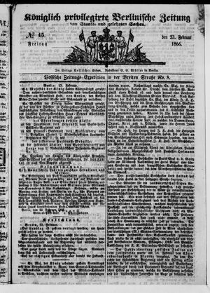 Königlich privilegirte Berlinische Zeitung von Staats- und gelehrten Sachen vom 23.02.1866