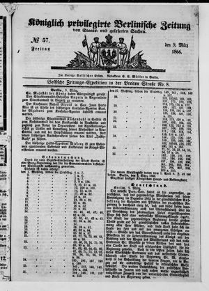 Königlich privilegirte Berlinische Zeitung von Staats- und gelehrten Sachen on Mar 9, 1866