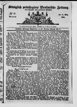 Königlich privilegirte Berlinische Zeitung von Staats- und gelehrten Sachen vom 14.03.1866