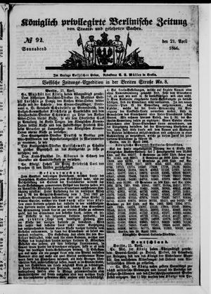 Königlich privilegirte Berlinische Zeitung von Staats- und gelehrten Sachen on Apr 21, 1866