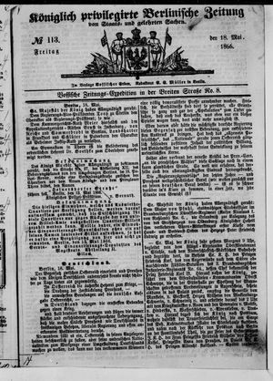 Königlich privilegirte Berlinische Zeitung von Staats- und gelehrten Sachen on May 18, 1866
