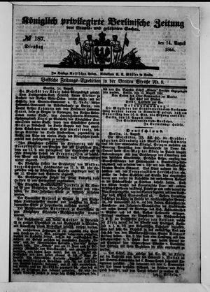 Königlich privilegirte Berlinische Zeitung von Staats- und gelehrten Sachen vom 14.08.1866
