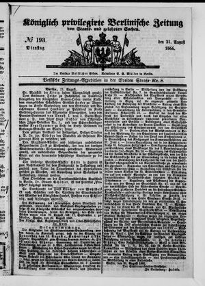 Königlich privilegirte Berlinische Zeitung von Staats- und gelehrten Sachen vom 21.08.1866