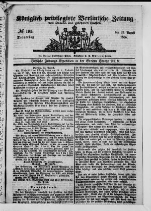 Königlich privilegirte Berlinische Zeitung von Staats- und gelehrten Sachen on Aug 23, 1866