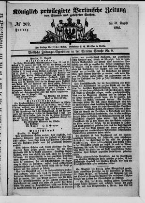 Königlich privilegirte Berlinische Zeitung von Staats- und gelehrten Sachen on Aug 31, 1866