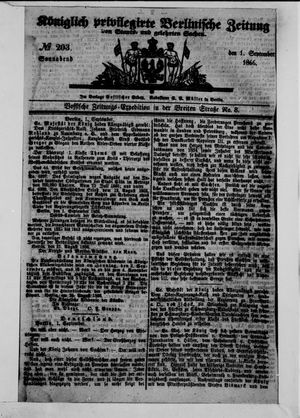 Königlich privilegirte Berlinische Zeitung von Staats- und gelehrten Sachen on Sep 1, 1866