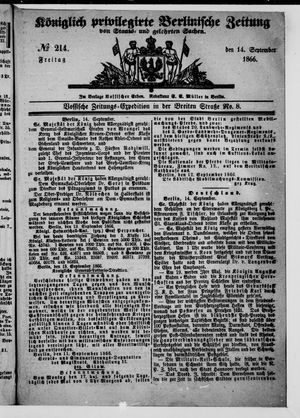 Königlich privilegirte Berlinische Zeitung von Staats- und gelehrten Sachen vom 14.09.1866