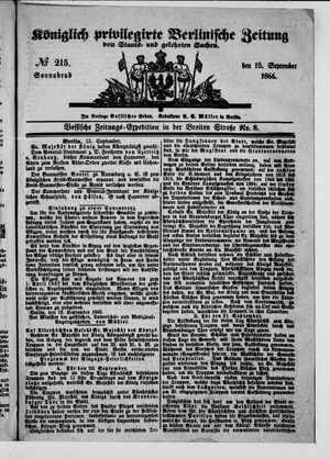 Königlich privilegirte Berlinische Zeitung von Staats- und gelehrten Sachen vom 15.09.1866