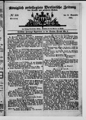 Königlich privilegirte Berlinische Zeitung von Staats- und gelehrten Sachen vom 16.09.1866