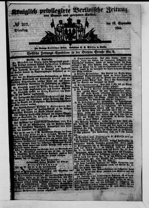 Königlich privilegirte Berlinische Zeitung von Staats- und gelehrten Sachen vom 18.09.1866