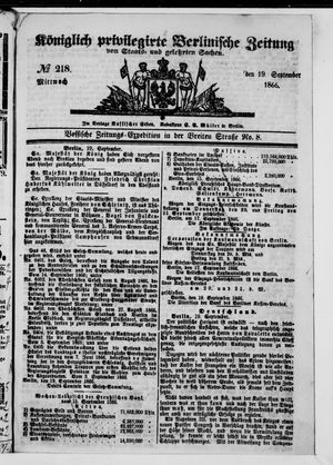 Königlich privilegirte Berlinische Zeitung von Staats- und gelehrten Sachen vom 19.09.1866