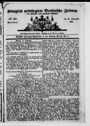 Königlich privilegirte Berlinische Zeitung von Staats- und gelehrten Sachen on Sep 22, 1866