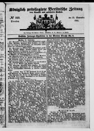 Königlich privilegirte Berlinische Zeitung von Staats- und gelehrten Sachen on Sep 25, 1866