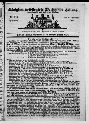 Königlich privilegirte Berlinische Zeitung von Staats- und gelehrten Sachen vom 26.09.1866