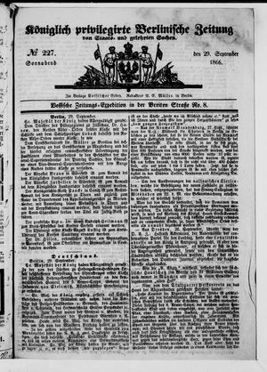 Königlich privilegirte Berlinische Zeitung von Staats- und gelehrten Sachen vom 29.09.1866