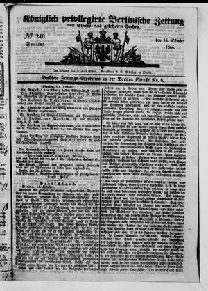 Königlich privilegirte Berlinische Zeitung von Staats- und gelehrten Sachen vom 14.10.1866