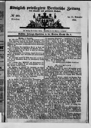 Königlich privilegirte Berlinische Zeitung von Staats- und gelehrten Sachen vom 13.11.1866