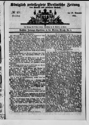 Königlich privilegirte Berlinische Zeitung von Staats- und gelehrten Sachen vom 20.11.1866