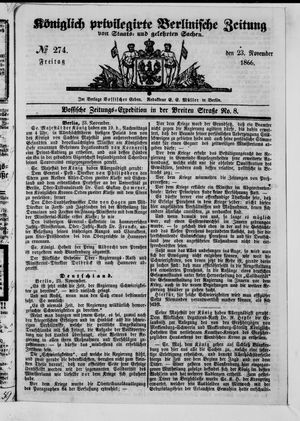Königlich privilegirte Berlinische Zeitung von Staats- und gelehrten Sachen vom 23.11.1866