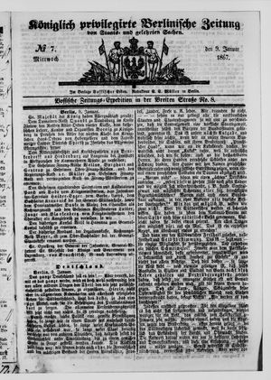 Königlich privilegirte Berlinische Zeitung von Staats- und gelehrten Sachen vom 09.01.1867