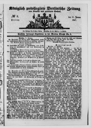 Königlich privilegirte Berlinische Zeitung von Staats- und gelehrten Sachen on Jan 11, 1867