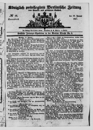 Königlich privilegirte Berlinische Zeitung von Staats- und gelehrten Sachen vom 19.01.1867