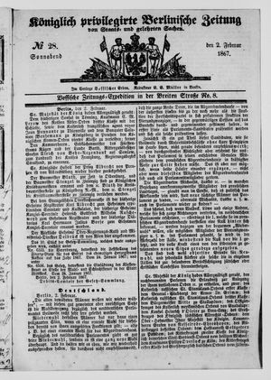 Königlich privilegirte Berlinische Zeitung von Staats- und gelehrten Sachen vom 02.02.1867