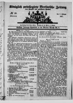 Königlich privilegirte Berlinische Zeitung von Staats- und gelehrten Sachen vom 03.02.1867