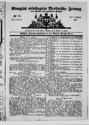 Königlich privilegirte Berlinische Zeitung von Staats- und gelehrten Sachen vom 09.02.1867