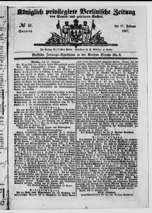 Königlich privilegirte Berlinische Zeitung von Staats- und gelehrten Sachen vom 17.02.1867