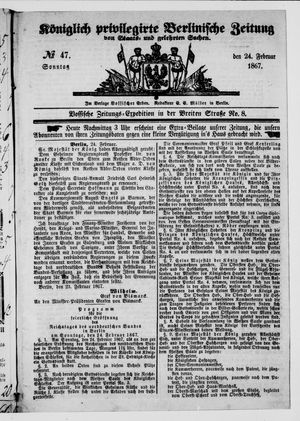 Königlich privilegirte Berlinische Zeitung von Staats- und gelehrten Sachen vom 24.02.1867