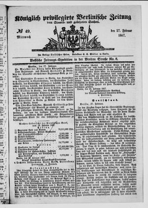 Königlich privilegirte Berlinische Zeitung von Staats- und gelehrten Sachen vom 27.02.1867