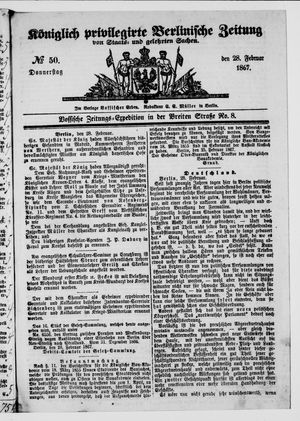 Königlich privilegirte Berlinische Zeitung von Staats- und gelehrten Sachen vom 28.02.1867