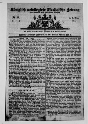 Königlich privilegirte Berlinische Zeitung von Staats- und gelehrten Sachen vom 01.03.1867