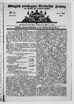 Königlich privilegirte Berlinische Zeitung von Staats- und gelehrten Sachen vom 05.03.1867