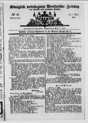Königlich privilegirte Berlinische Zeitung von Staats- und gelehrten Sachen vom 07.03.1867