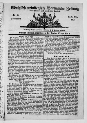 Königlich privilegirte Berlinische Zeitung von Staats- und gelehrten Sachen vom 09.03.1867