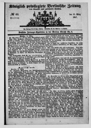Königlich privilegirte Berlinische Zeitung von Staats- und gelehrten Sachen on Mar 15, 1867