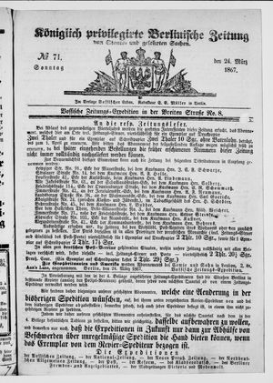 Königlich privilegirte Berlinische Zeitung von Staats- und gelehrten Sachen on Mar 24, 1867