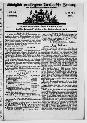 Königlich privilegirte Berlinische Zeitung von Staats- und gelehrten Sachen vom 11.04.1867