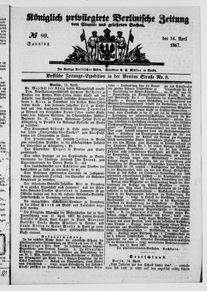Königlich privilegirte Berlinische Zeitung von Staats- und gelehrten Sachen vom 14.04.1867