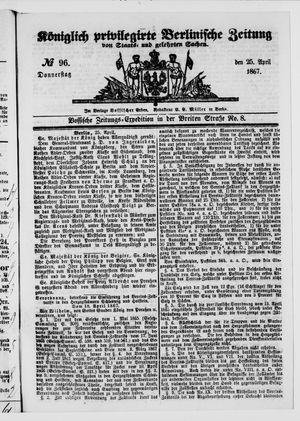 Königlich privilegirte Berlinische Zeitung von Staats- und gelehrten Sachen vom 25.04.1867